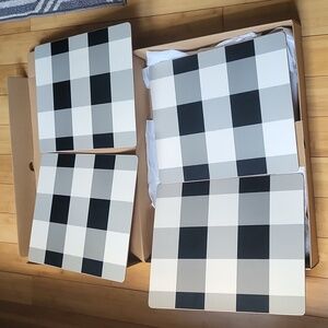 4 NEW Pottery Barn Placemats black and white Buffalo plaid print